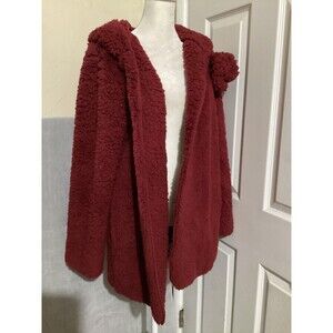 PINK Victoria's Secret Jacket Womens One Size Burgundy Sherpa Fleece Hooded